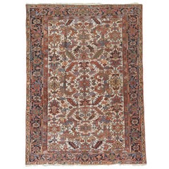   Vintage Persian Fine Traditional Handwoven Luxury Wool Ivory / Blue Rug