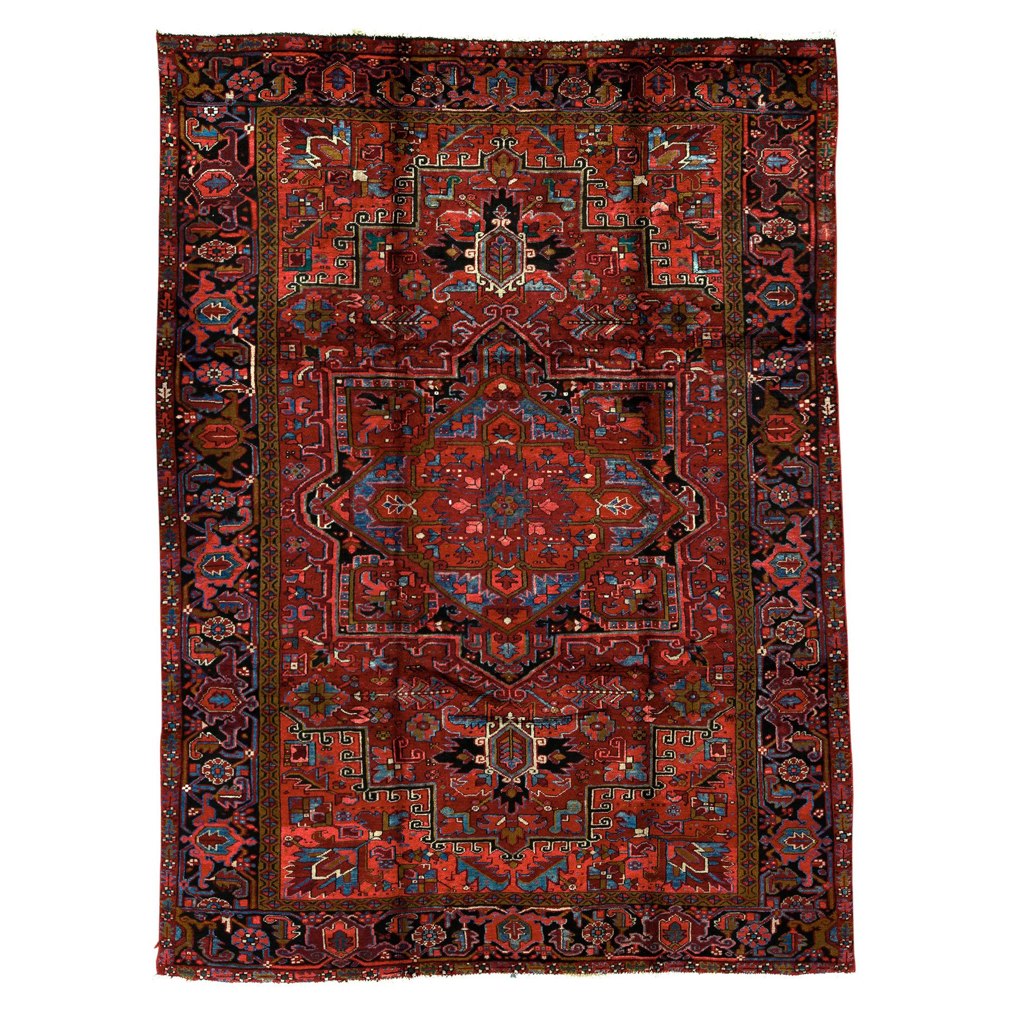   Antique Persian Fine Traditional Handwoven Luxury Wool Red / Black Rug For Sale