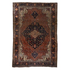   Ancien tapis persan traditionnel tissé à la main de luxe en laine rouille/bleu marine