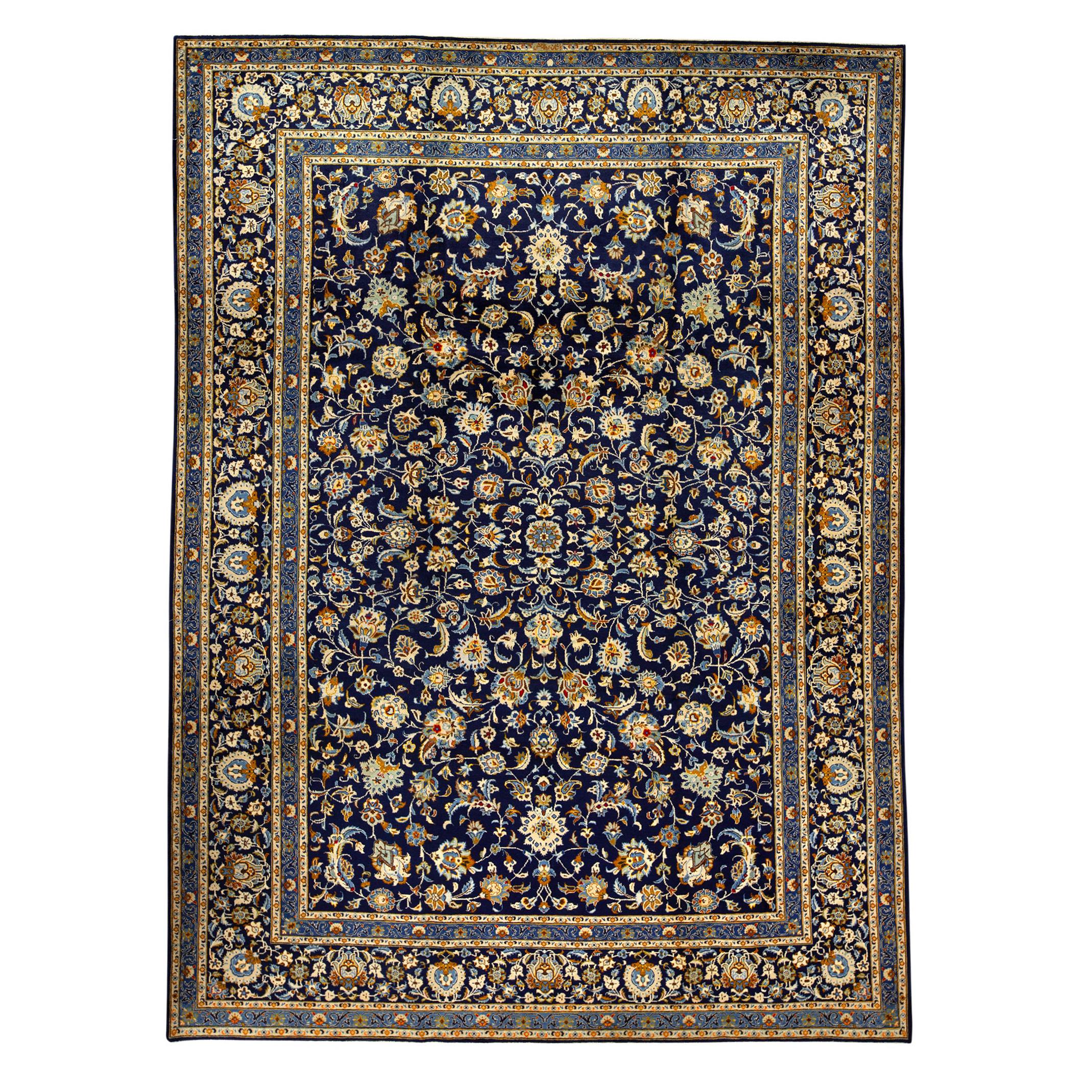   Antique Persian Fine Traditional Handwoven Luxury Wool Navy Rug For Sale