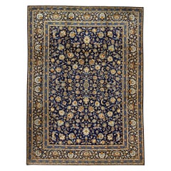Antique Persian Fine Traditional Handwoven Luxury Wool Navy Rug