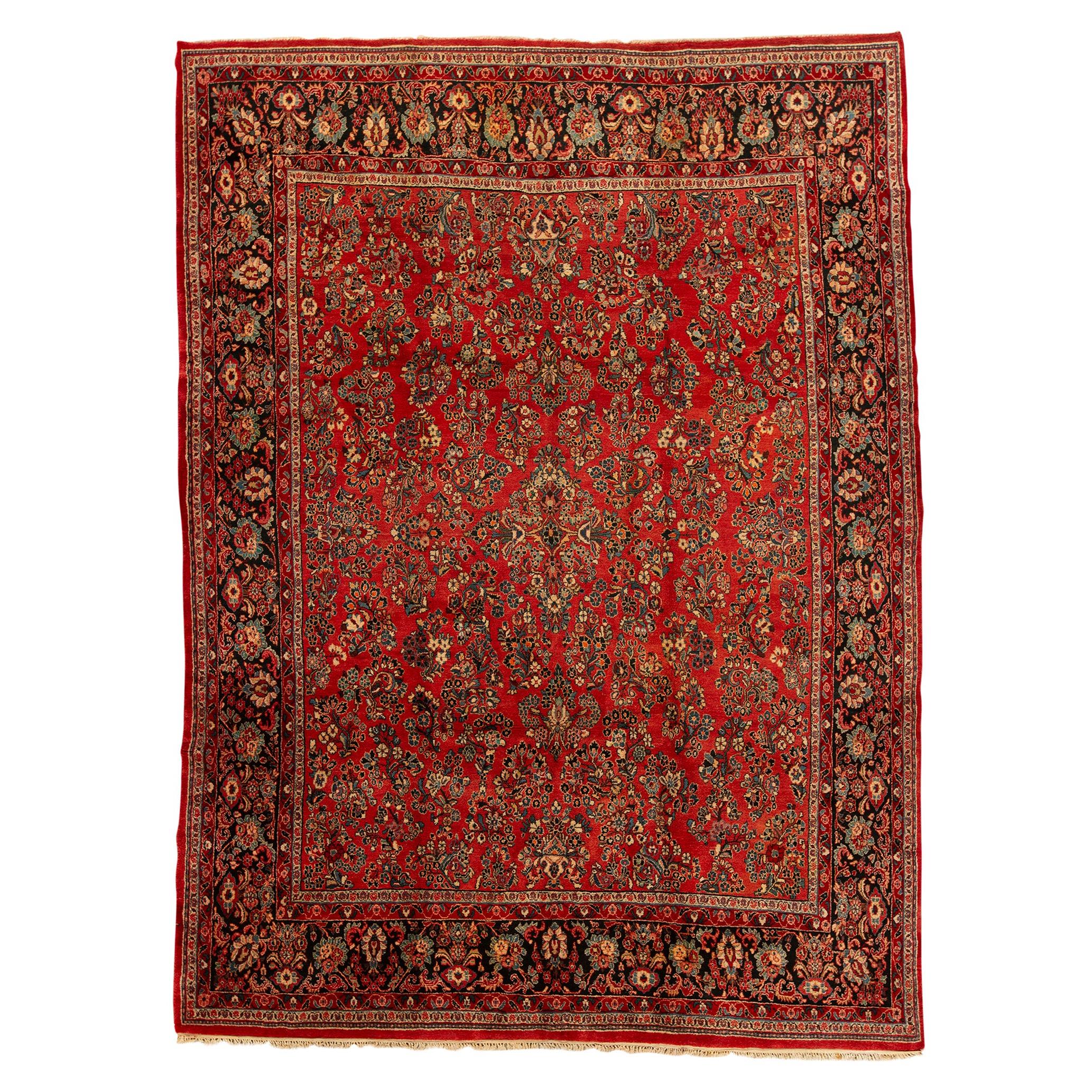   Antique Persian Fine Traditional Handwoven Luxury Wool Red / Navy Rug For Sale