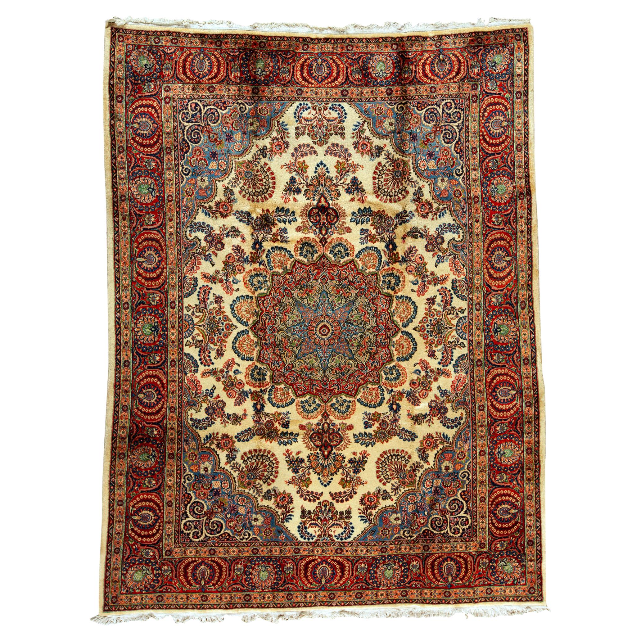 Antique Persian Fine Traditional Handwoven Luxury Wool Ivory / Red Rug