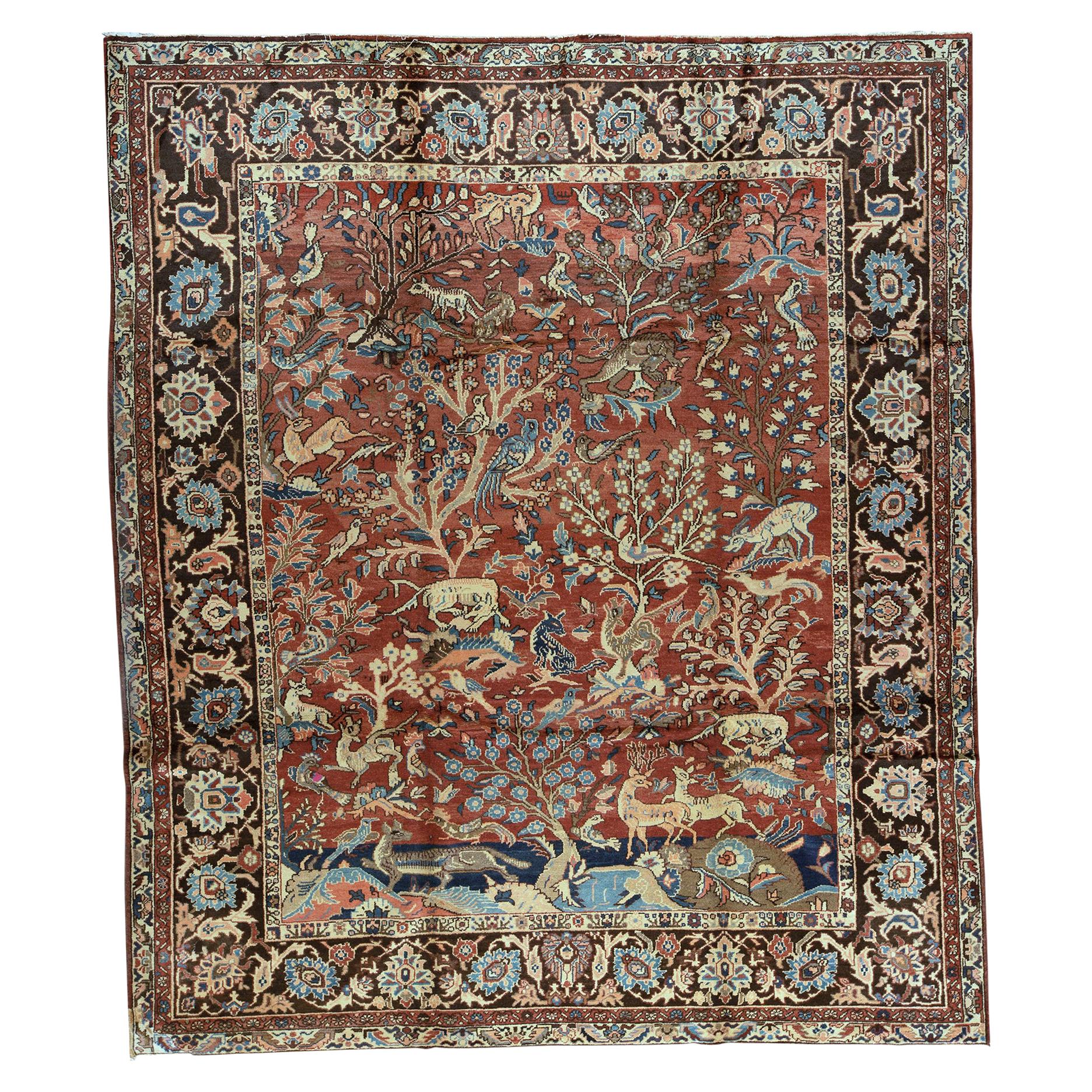   Antique Persian Fine Traditional Handwoven Luxury Wool Red Rug For Sale