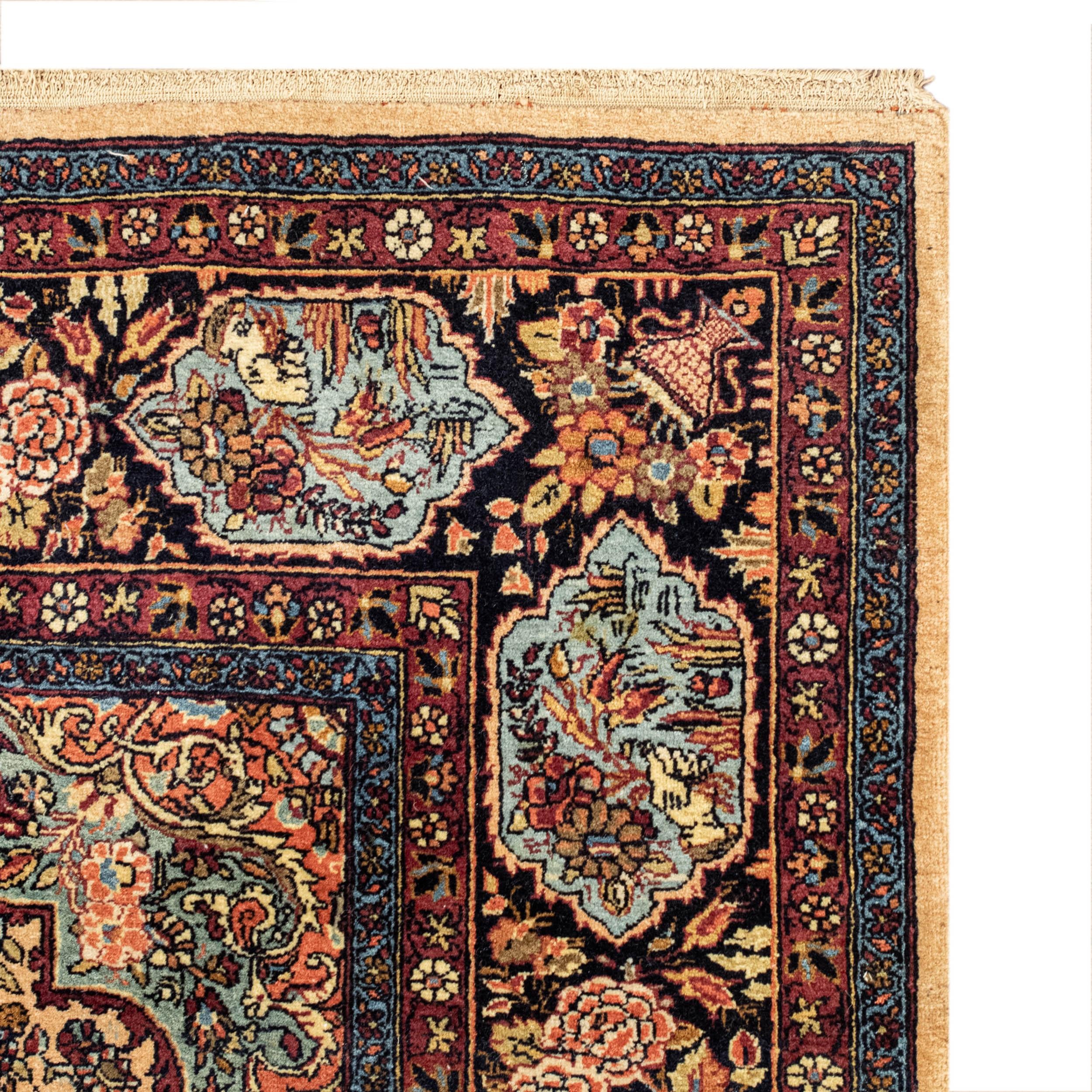 Hand-Woven Antique Persian Fine Handwoven Luxury Kashan Wool Gold / Navy Rug 4'-6