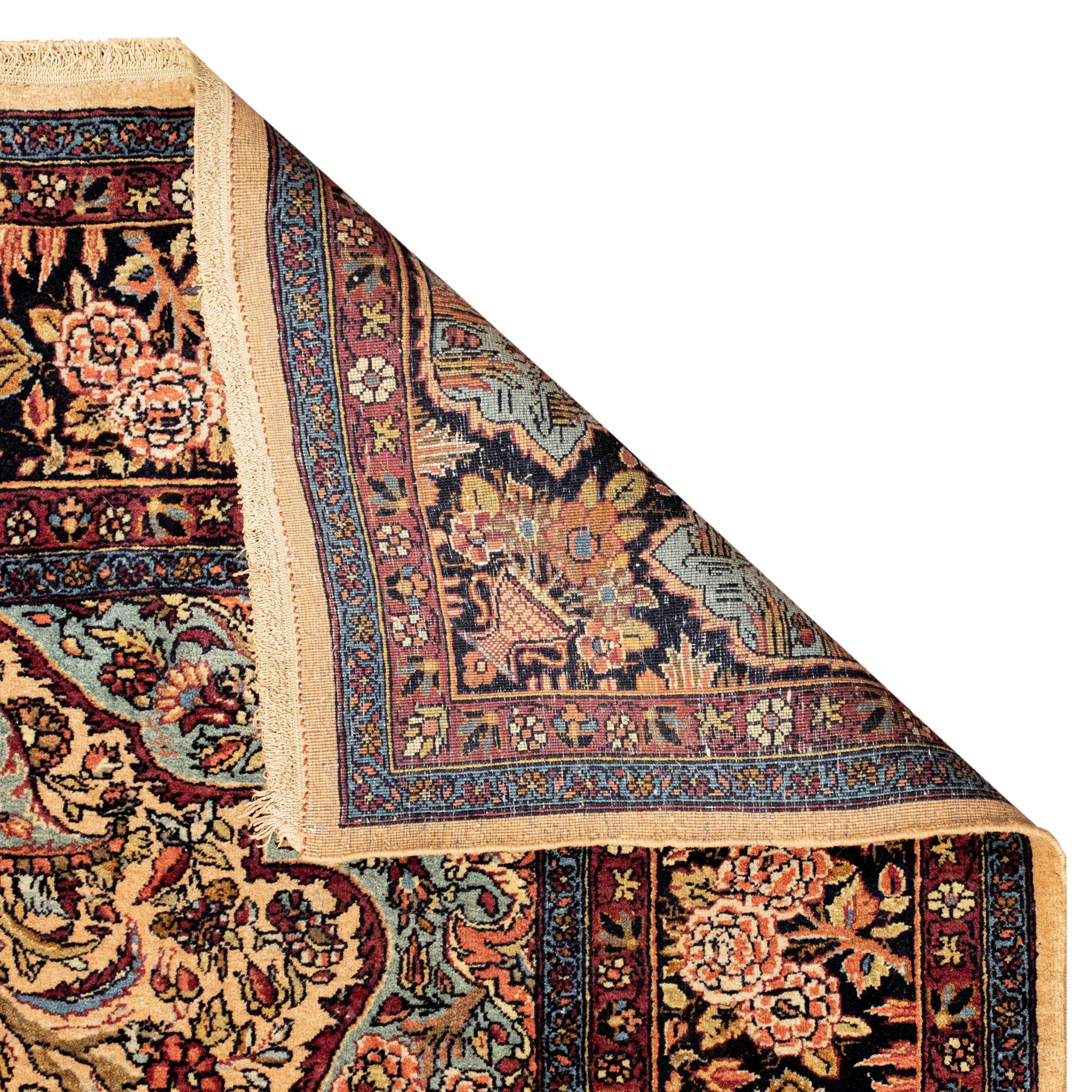 Antique Persian Fine Handwoven Luxury Kashan Wool Gold / Navy Rug 4'-6