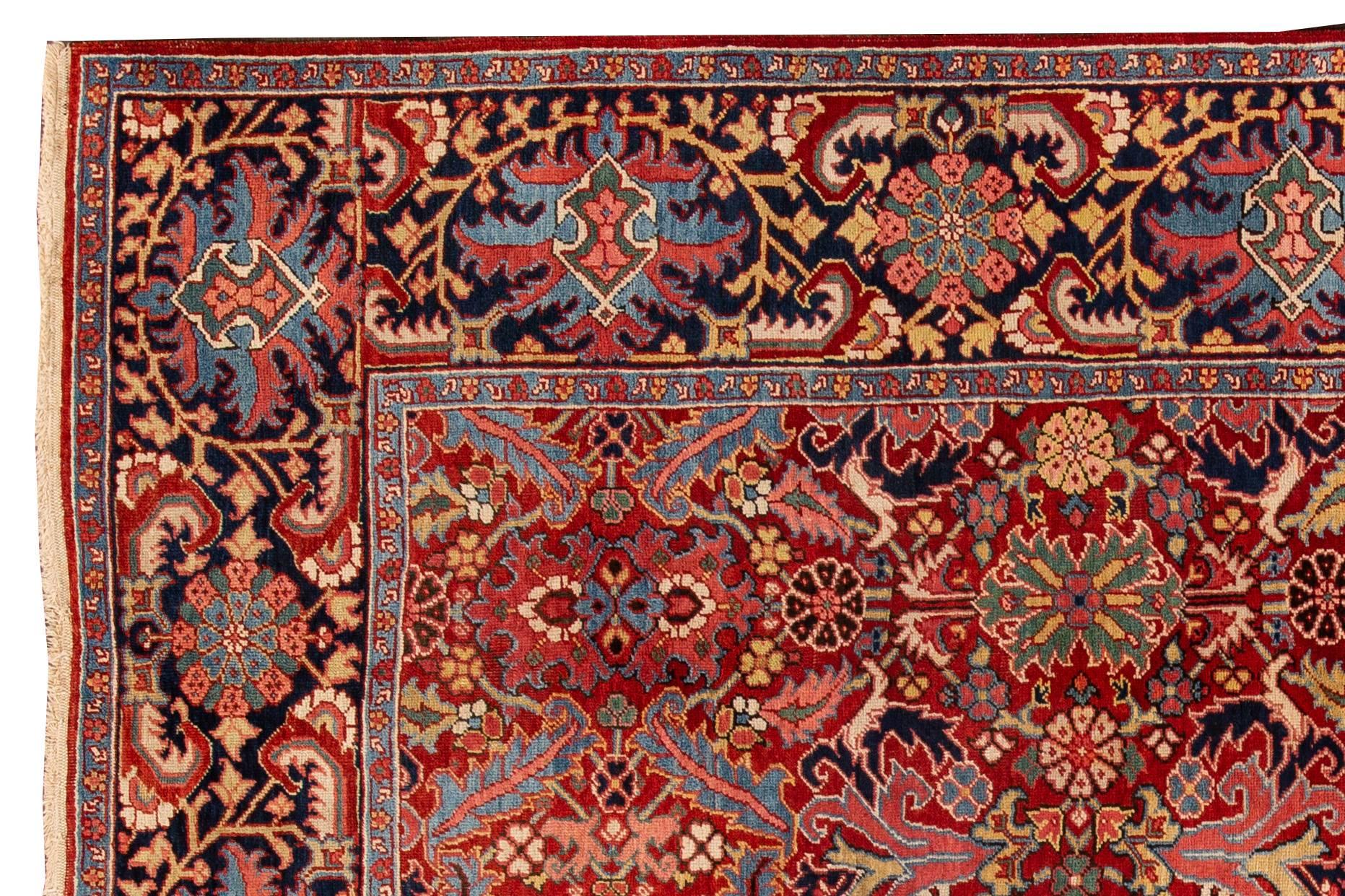 Hand-Knotted Early 20th Century Antique Persian Fine Heriz Wool Rug For Sale