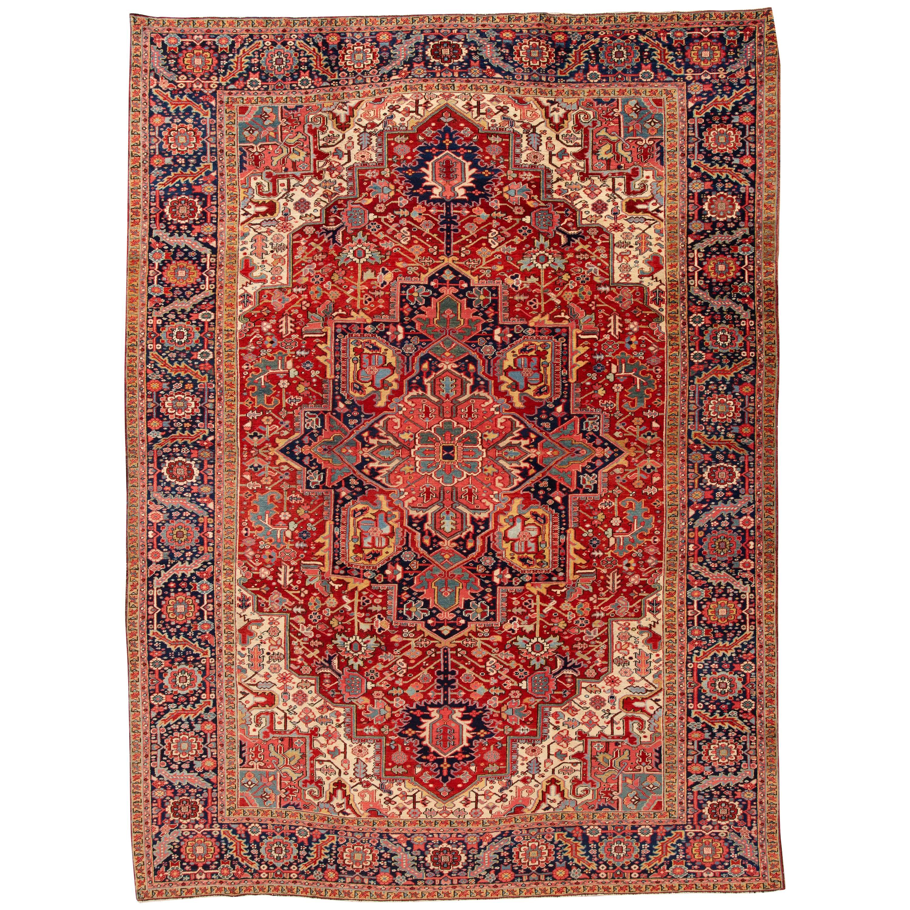 Early 20th Century Antique Persian Fine Heriz Wool Rug For Sale