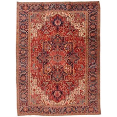 Early 20th Century Antique Persian Fine Heriz Wool Rug