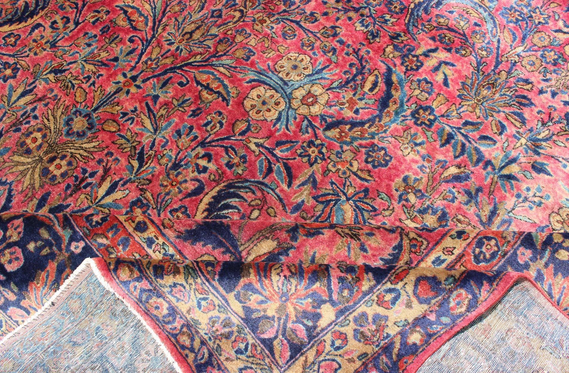 Persian Very Fine Antique Kurk Kashan Rug  by Keivan Woven Arts with Soft Silky Wool For Sale