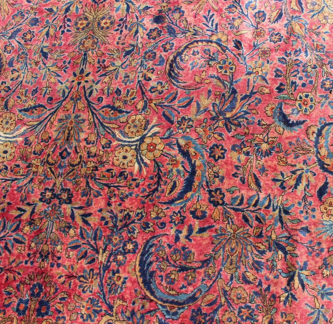 Hand-Knotted Very Fine Antique Kurk Kashan Rug  by Keivan Woven Arts with Soft Silky Wool For Sale
