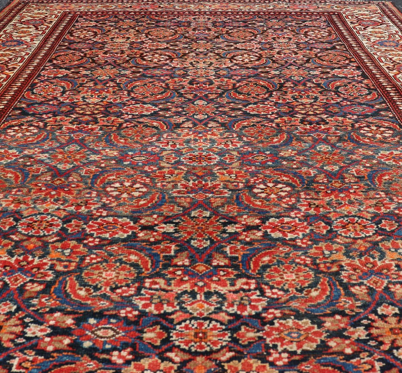 Measures: 4'3 x 6'3 
Antique Persian Fine Malayer Rug with All-Over Floral Design. Keivan Woven Arts/ rug/A24-0105, country of origin / type: Iran / Fine Malayer, circa 1910.

This antique Persian Fine Malayer rug showcases an all-over floral