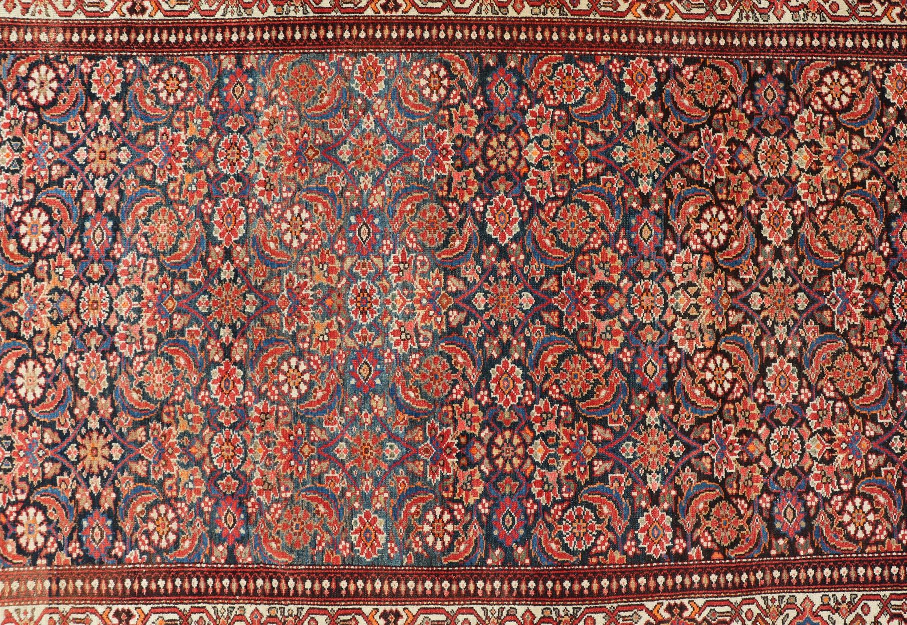 Wool Antique Persian Fine Malayer Rug with All-Over Floral Design 4'3 x 6'3 For Sale