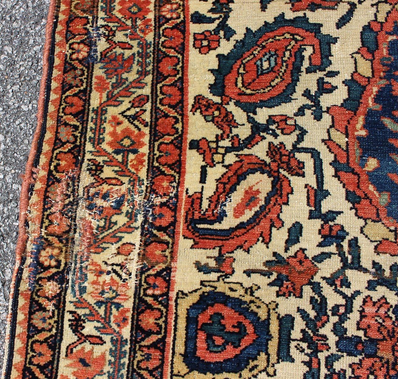 Wool Antique Persian Fine Mission Malayer Rug in Ivory, Red, Blue,  Brown For Sale