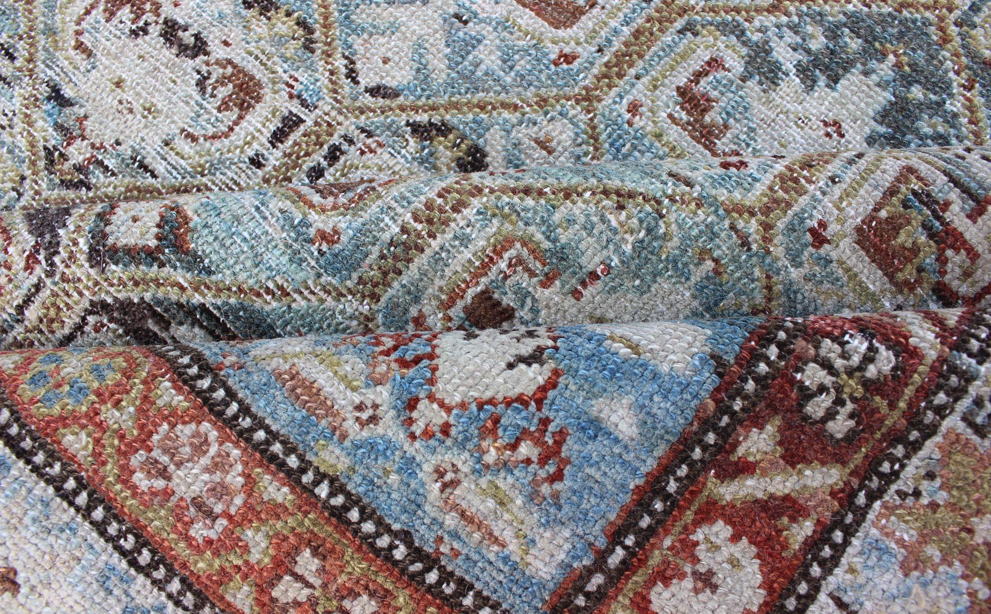 Antique Persian Fine Senneh Distressed Rug with All-Over Geometric Design In Good Condition In Atlanta, GA