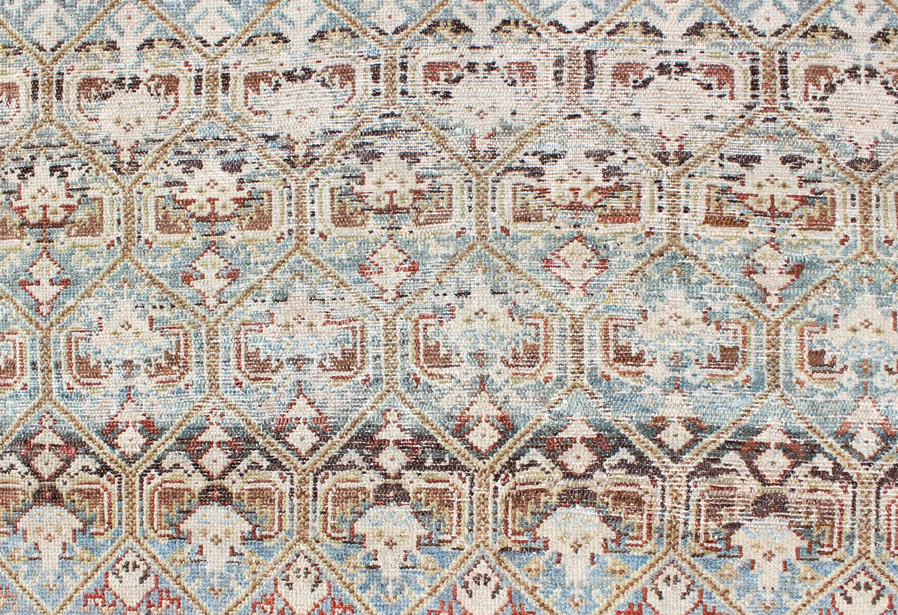 Early 20th Century Antique Persian Fine Senneh Distressed Rug with All-Over Geometric Design