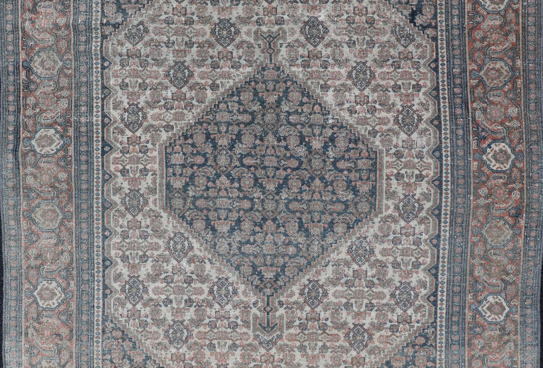 Malayer Antique Persian Fine Senneh Rug with Medallion and Tribal Geometric Design For Sale