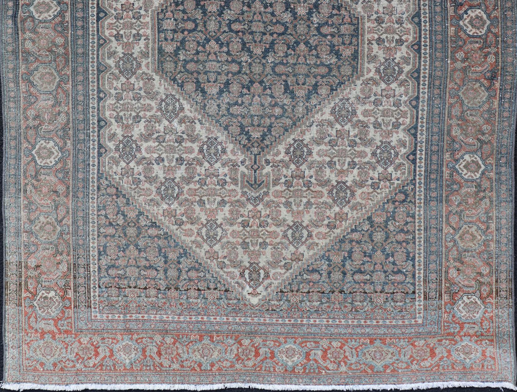 Hand-Knotted Antique Persian Fine Senneh Rug with Medallion and Tribal Geometric Design For Sale