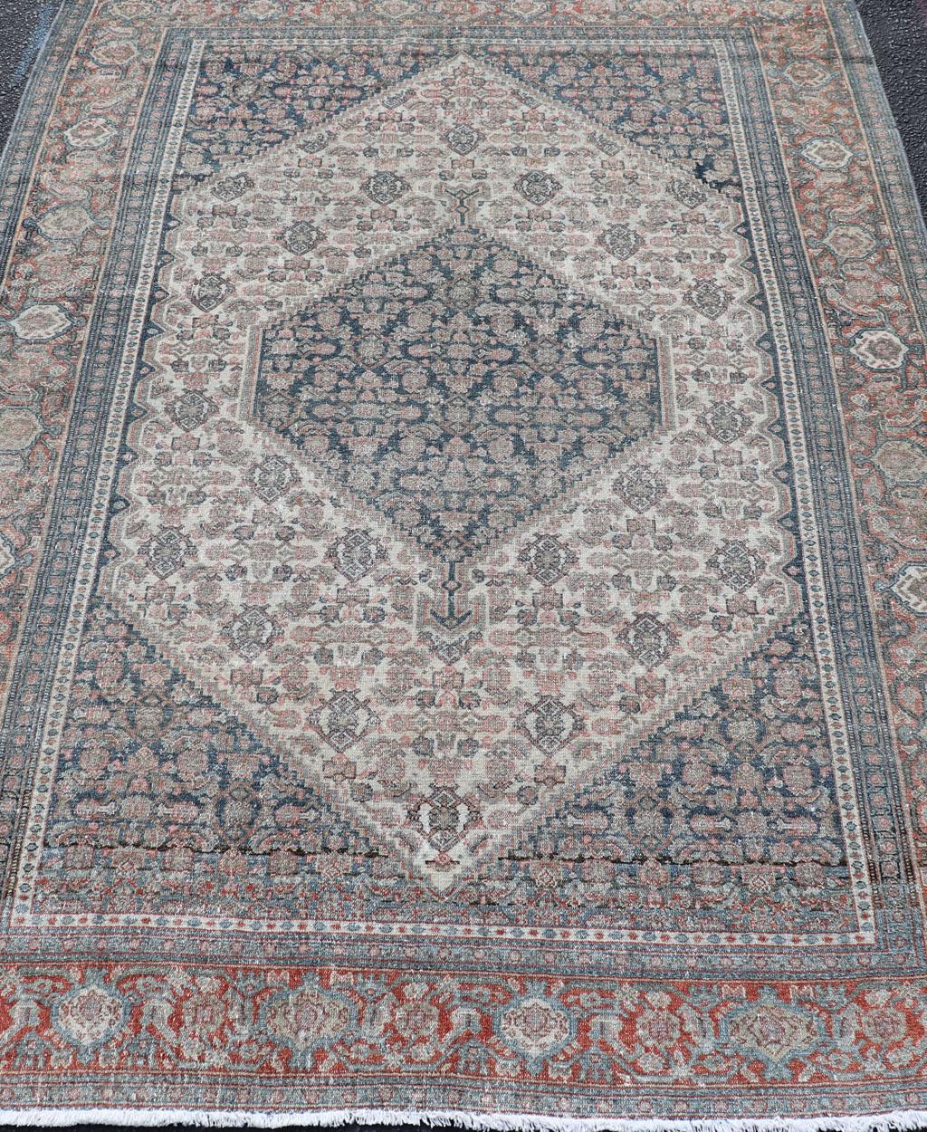Antique Persian Fine Senneh Rug with Medallion and Tribal Geometric Design For Sale 1