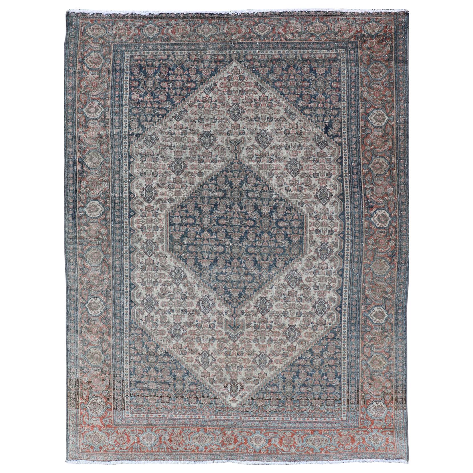 Antiker persischer feiner Senneh-Teppich mit Medaillon und geometrischem Stammesmuster