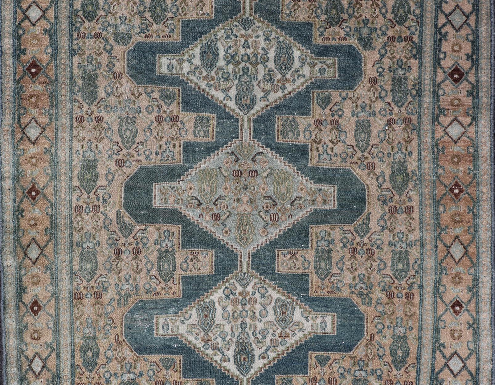 Noué à la main Ancien tapis persan fine Senneh avec médaillons 3'10 x 5'1 en vente