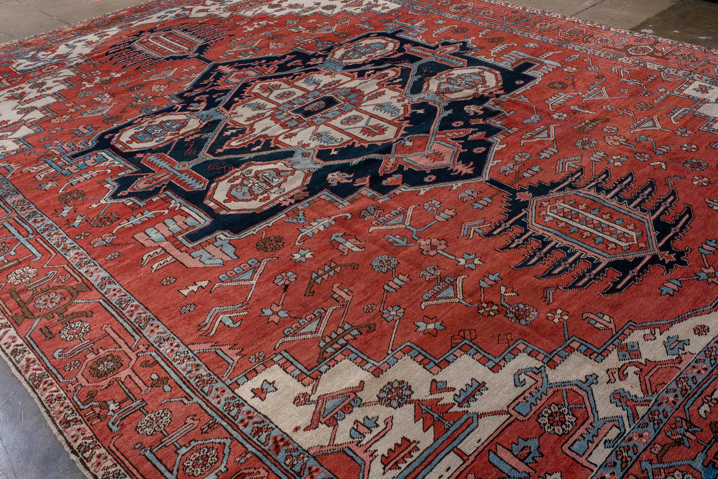 Hand-Woven Antique Persian Fine Serapi Handwoven Luxury Wool Red Rug 11'-4