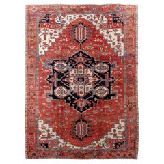 Tapis persan ancien Serapi en laine rouge de luxe tissé à la main de 11'-4" X 15'-5" Taille