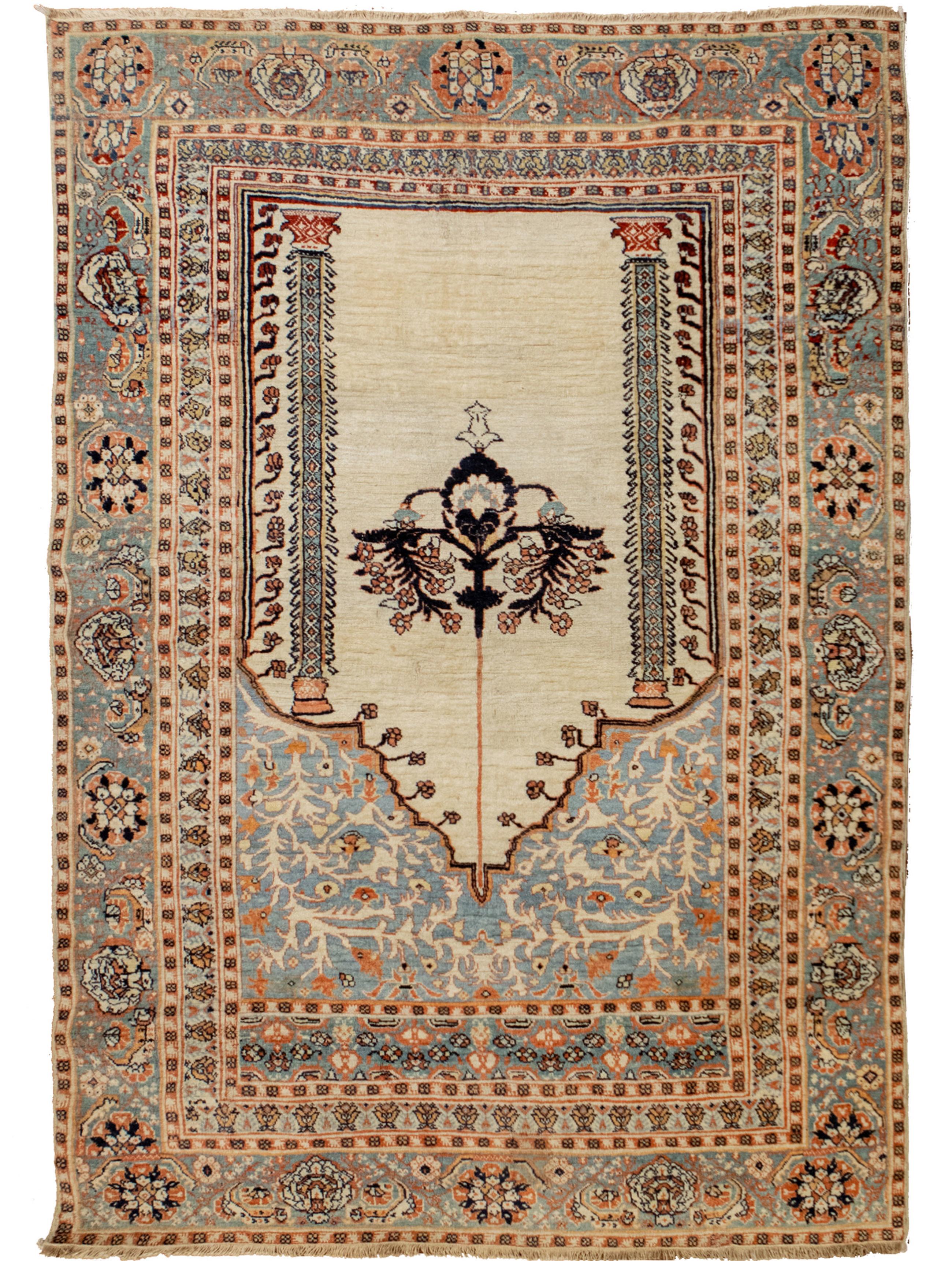 20th Century Antique Persian Fine Tabriz Handwoven Luxury Wool Ivory/Light Green Rug For Sale