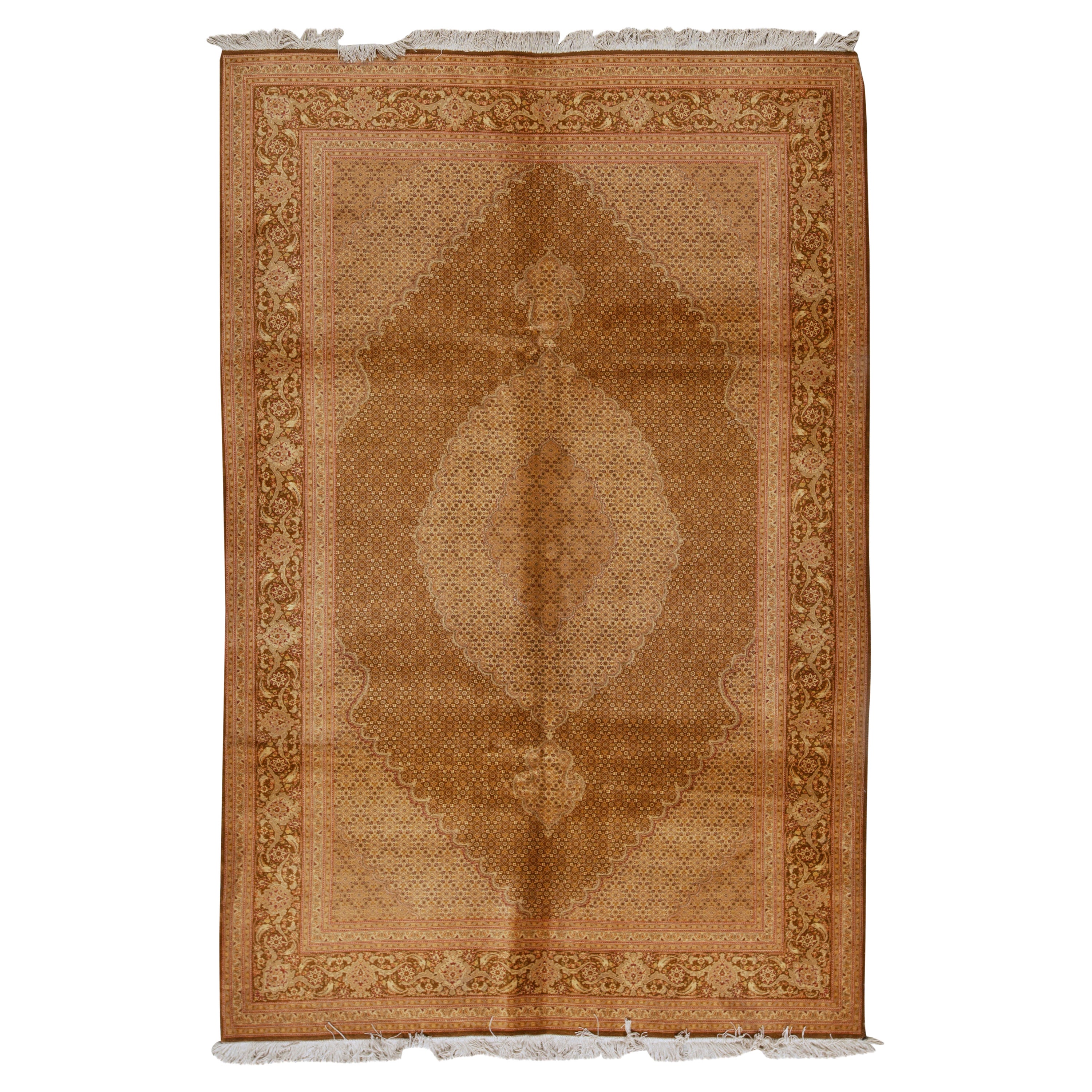 Tappeto antico persiano tradizionale finemente tessuto a mano in lana di lusso marrone/beige
