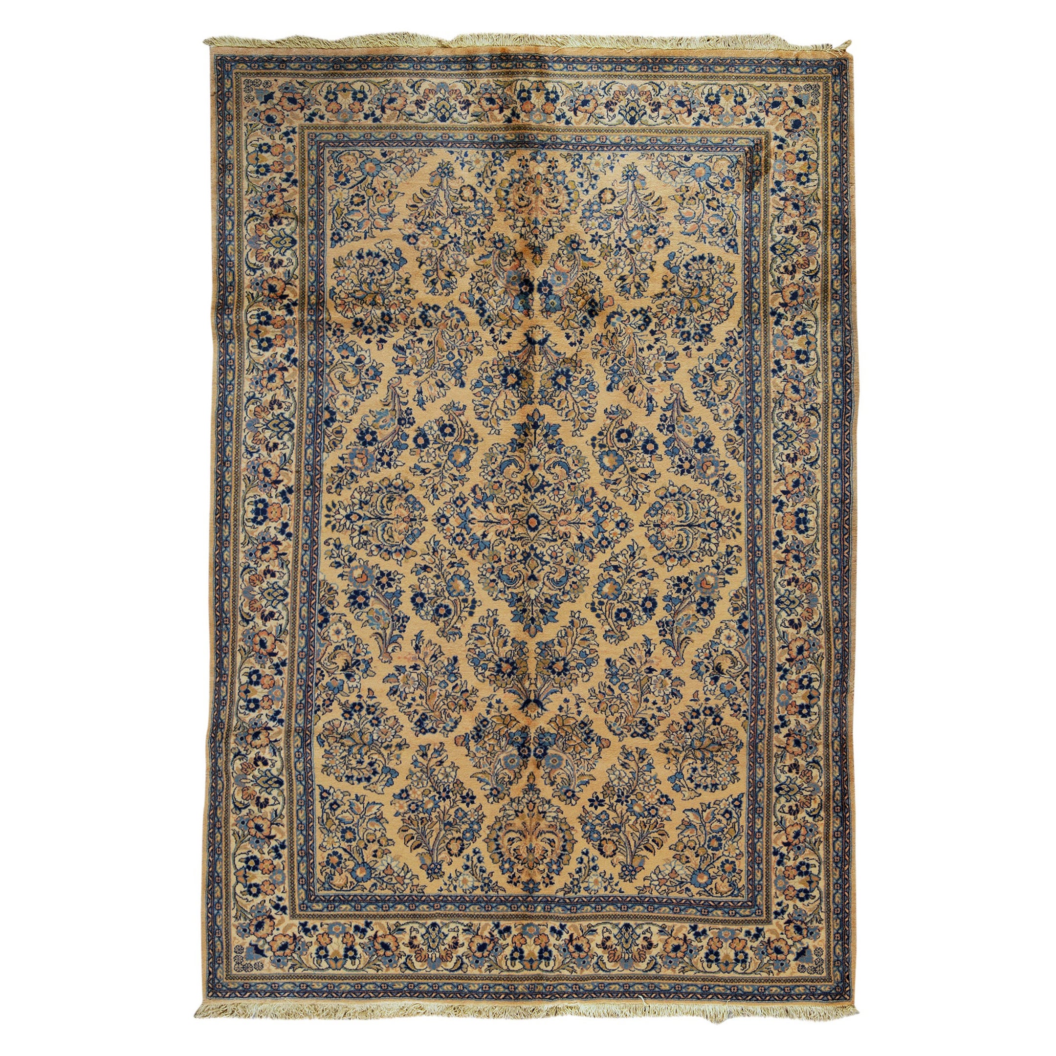 Antique Persian Fine Traditional Handwoven Luxury Wool Ivory / Blue Rug