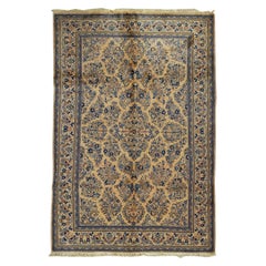 Antique Persian Fine Traditional Handwoven Luxury Wool Ivory / Blue Rug