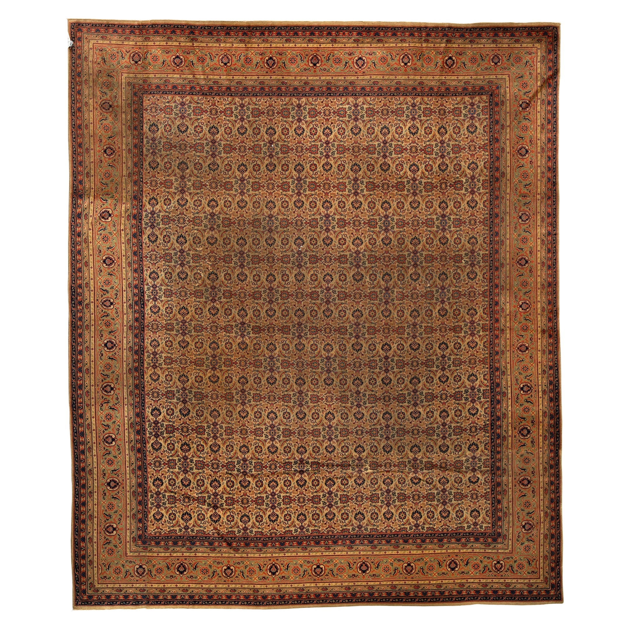 Antiker Persischer Feiner Traditioneller Handgewebter Luxus Wollteppich Elfenbein/Gold
