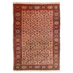 Antiker persischer, feiner, traditioneller, handgewebter Teppich aus luxuriöser Wolle in Elfenbein/Navy