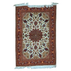 Antique Persian Fine Traditional Handwoven Luxury Wool Ivory / Red Rug