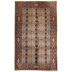 Antique Persian Fine Traditional Handwoven Luxury Wool Ivory / Rust Rug