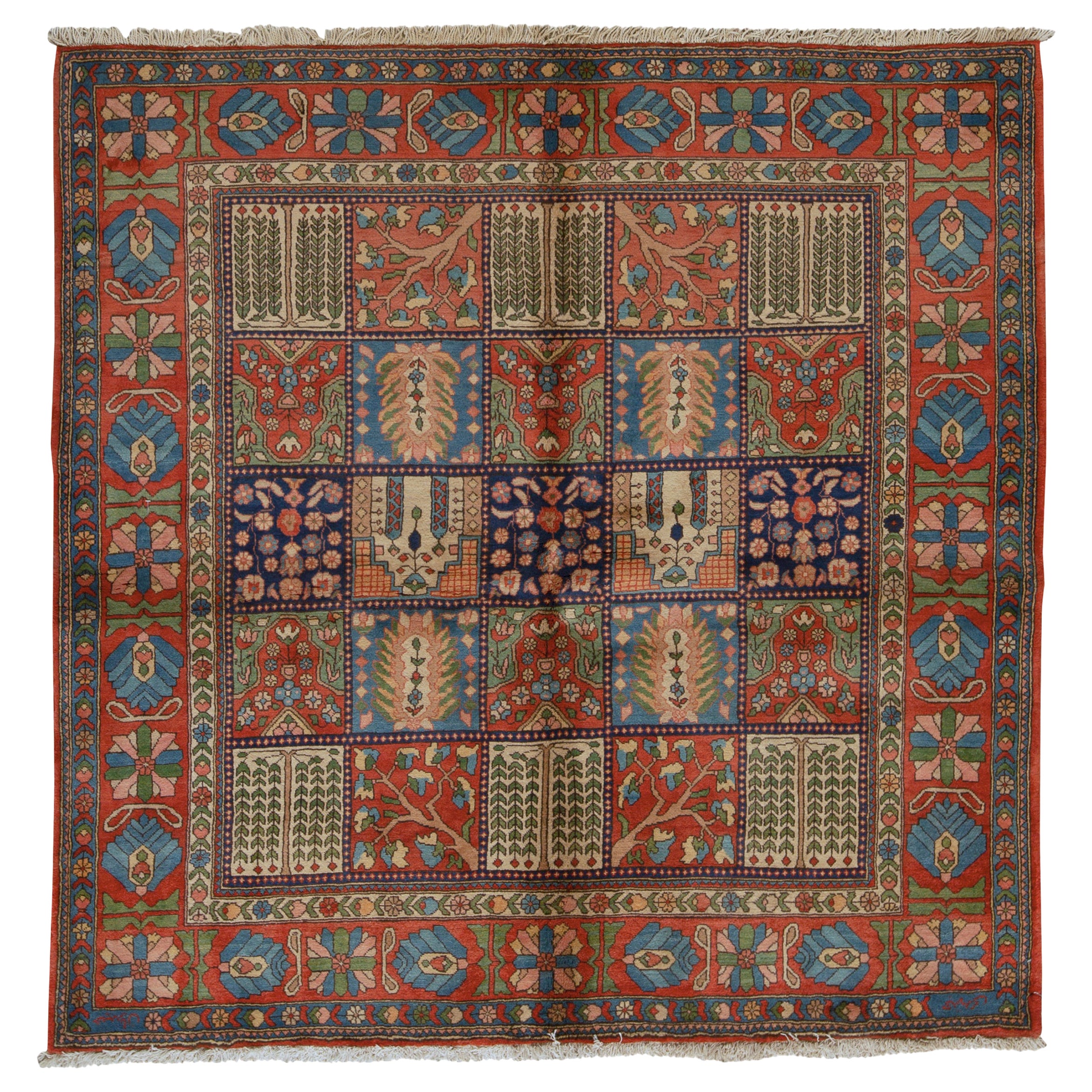 Antique Persian Fine Traditional Handwoven Luxury Wool Multi Square Rug