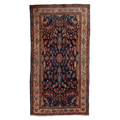 Antique Persian Fine Traditional Handwoven Luxury Wool Navy / Ivory Rug