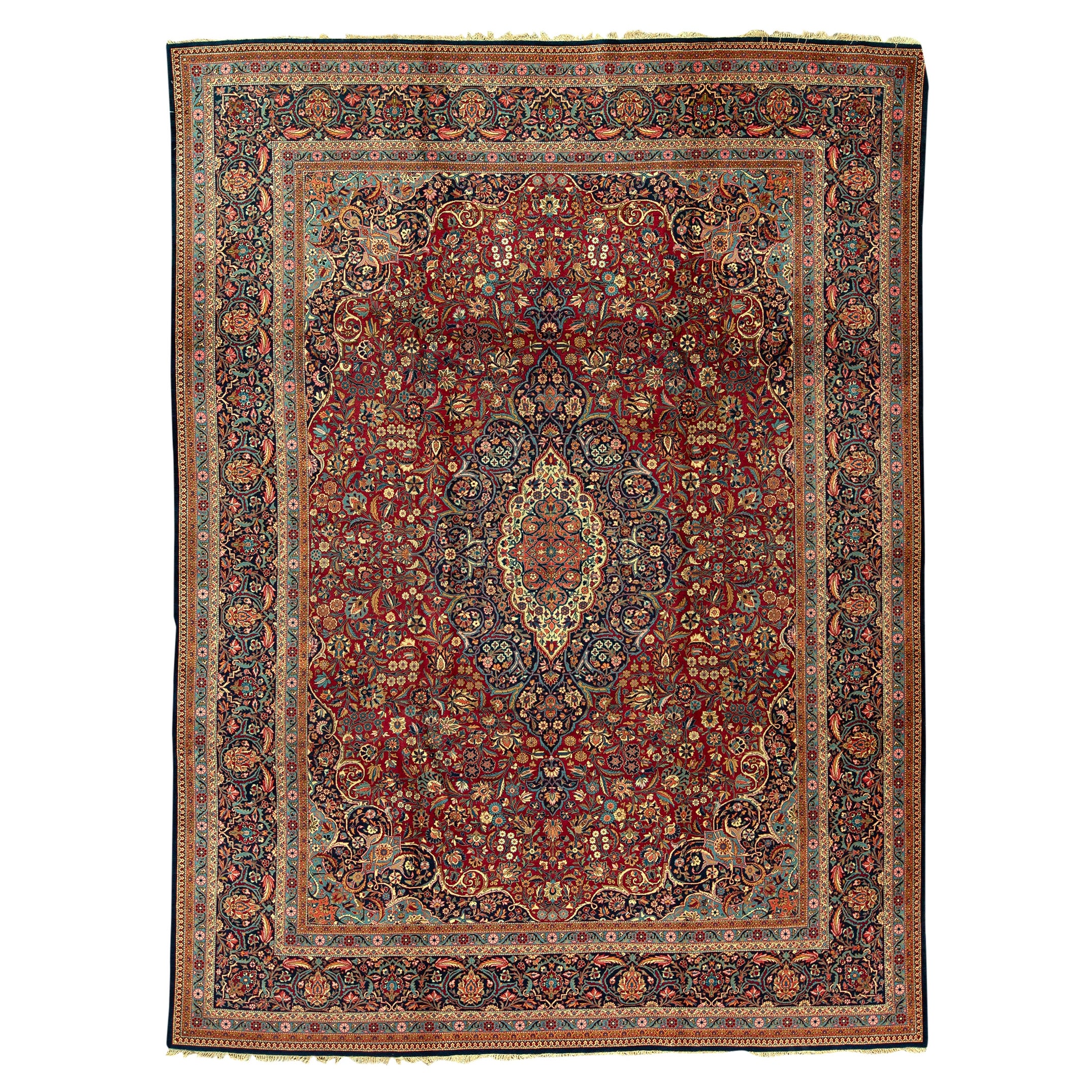 Antique Persian Fine Traditional Handwoven Luxury Wool Red / Navy Rug