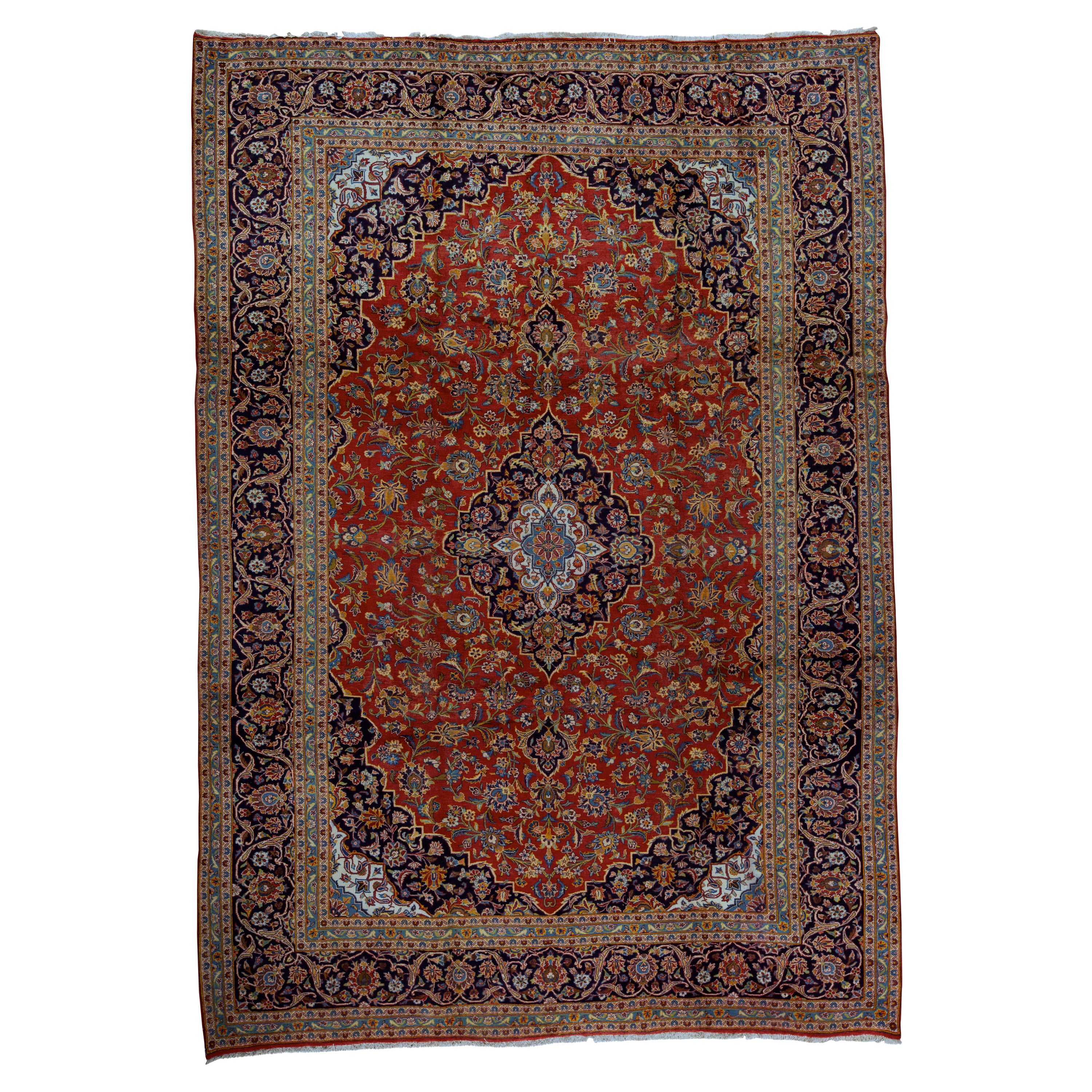 Antique Persian Fine Traditional Handwoven Luxury Wool Red / Navy Rug