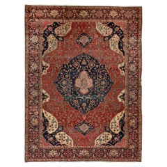 Antique Persian Fine Traditional Handwoven Luxury Wool Red / Navy Rug