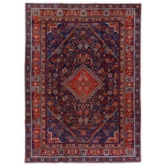 Antique Persian Fine Traditional Handwoven Luxury Wool Red / Navy Rug