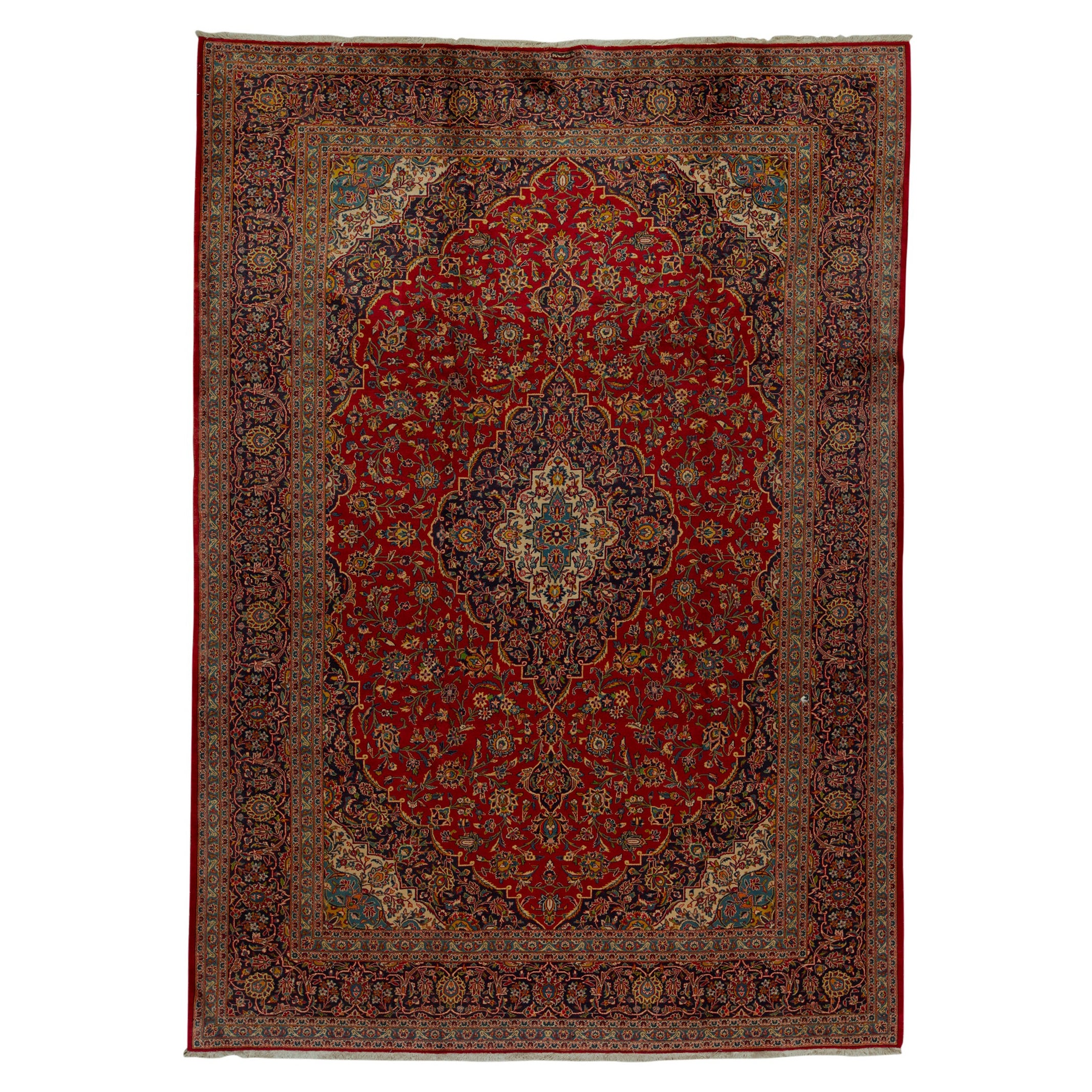 Antique Persian Fine Traditional Handwoven Luxury Wool Red / Navy Rug