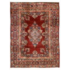 Antique Persian Fine Traditional Handwoven Luxury Wool Red / Navy Rug