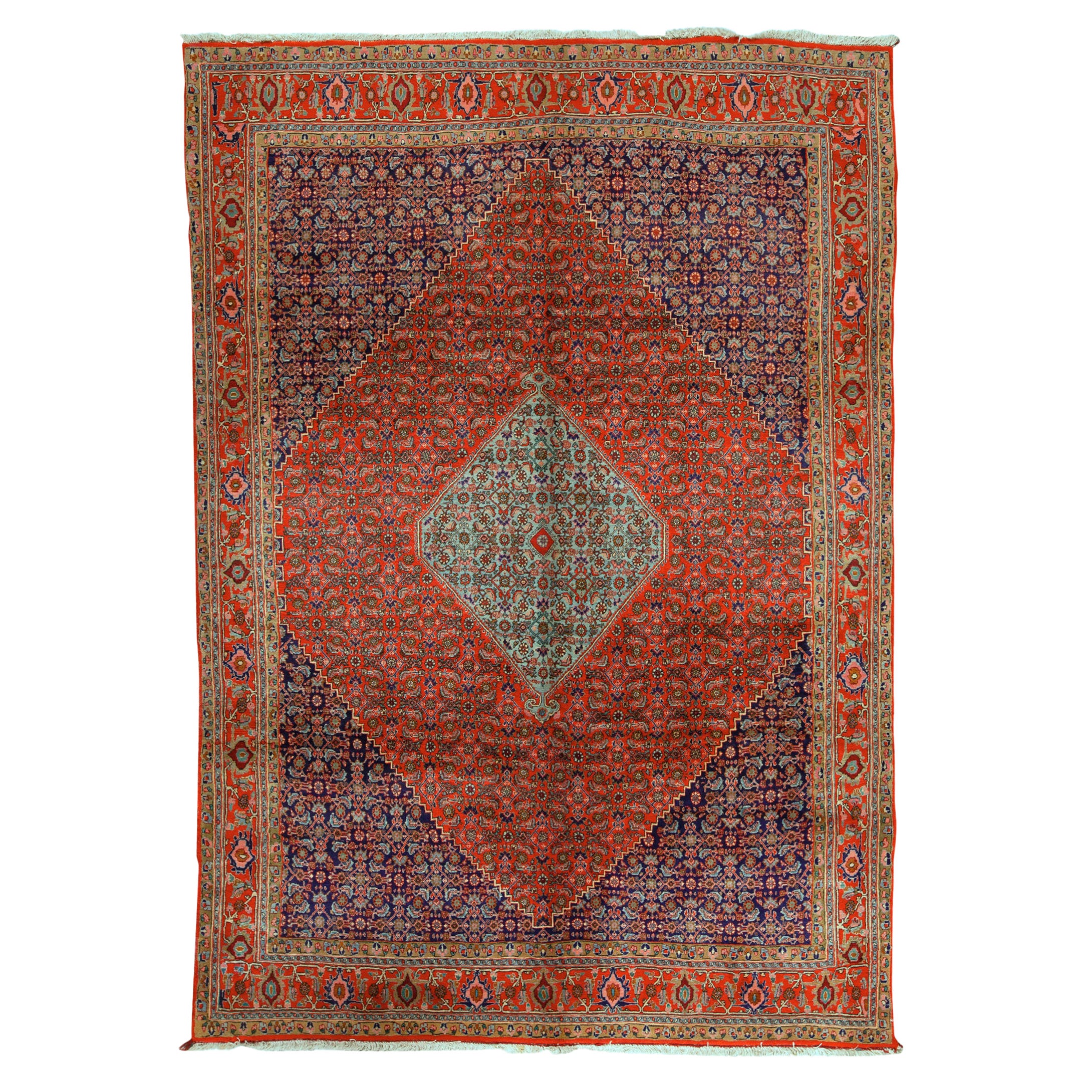 Antiker Persischer Feiner Traditioneller Handgewebter Luxus Wollteppich Rot / Marine