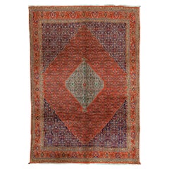 Antiker Persischer Feiner Traditioneller Handgewebter Luxus Wollteppich Rot / Marine