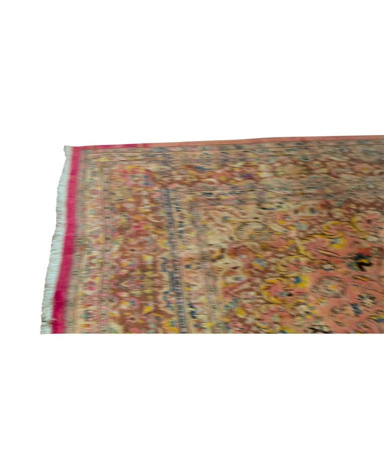 Antique Persian Fine Traditional Handwoven Luxury Wool Rose / Brown Rug. Size: 10'-4