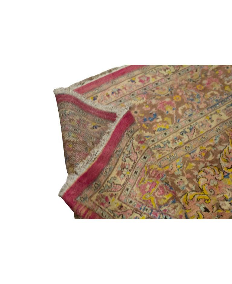 Hand-Woven Antique Persian Fine Traditional Handwoven Luxury Wool Rose / Brown Rug For Sale