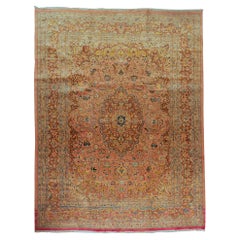   Antiker persischer, feiner, traditioneller, handgewebter, luxuriöser Teppich aus Wolle in Rosen-/Braun