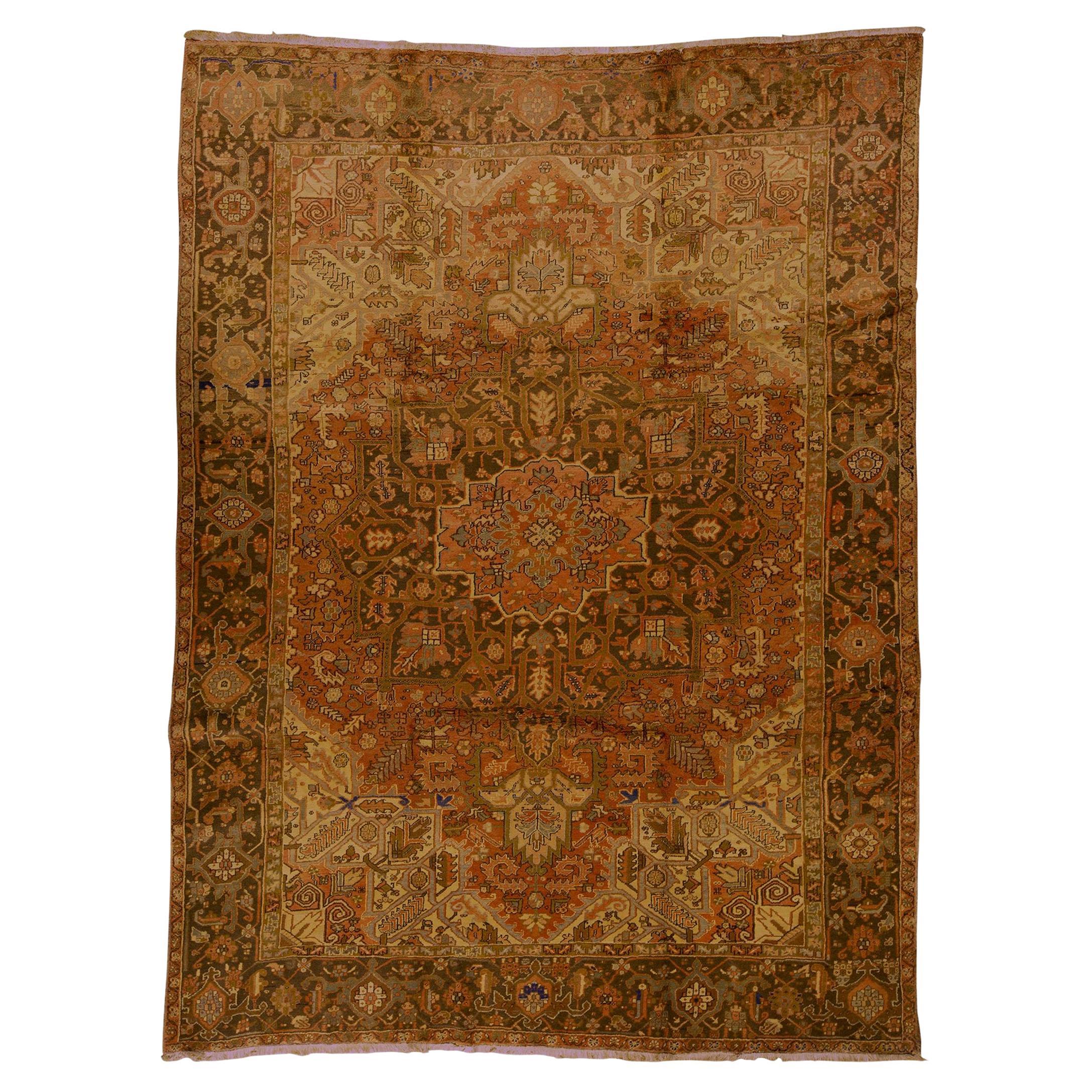   Ancien tapis persan traditionnel tissé à la main en laine de luxe rouille / marron