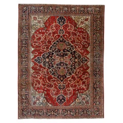 Antique Persian Fine Traditional Handwoven Luxury Wool Rust / Navy Rug